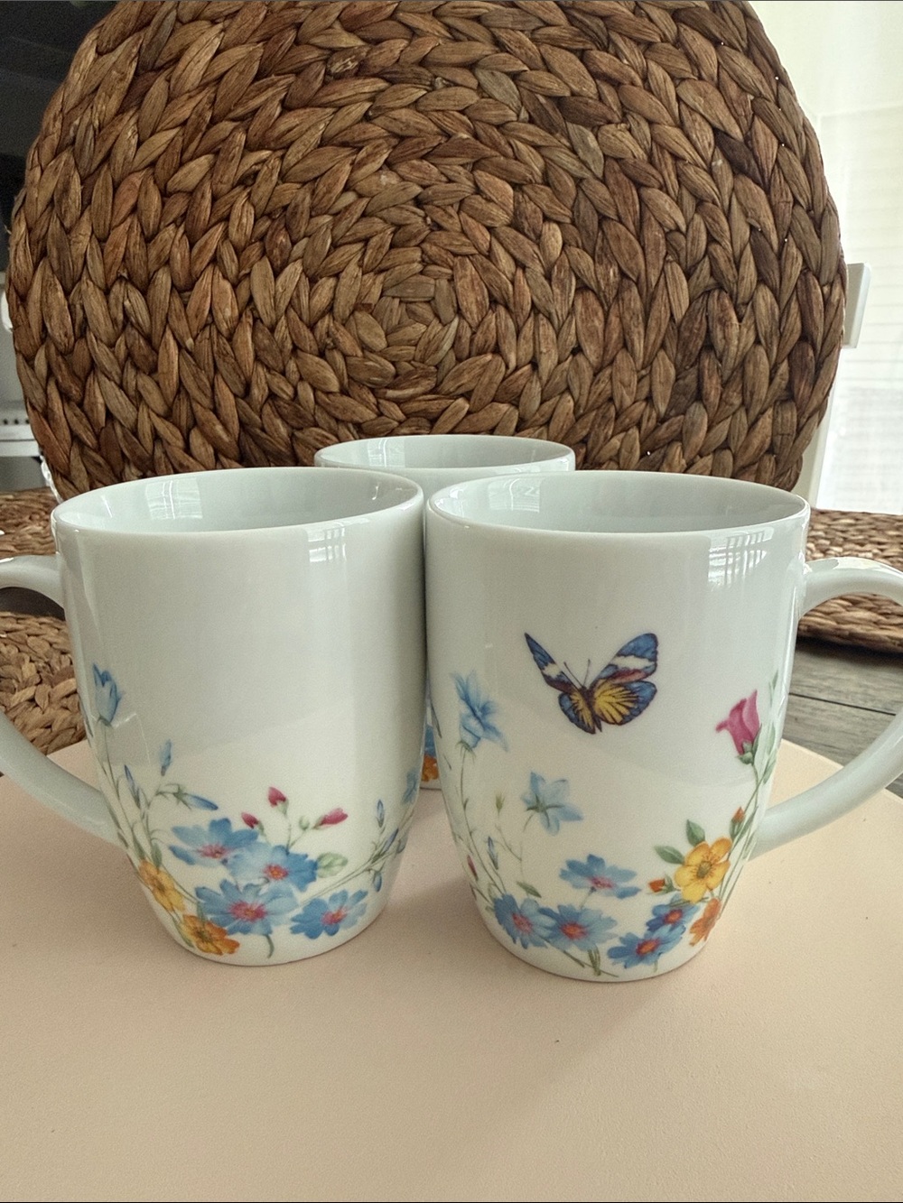 Lot of 3 Pfaltzfraff Annabelle Mugs Floral Butterfly